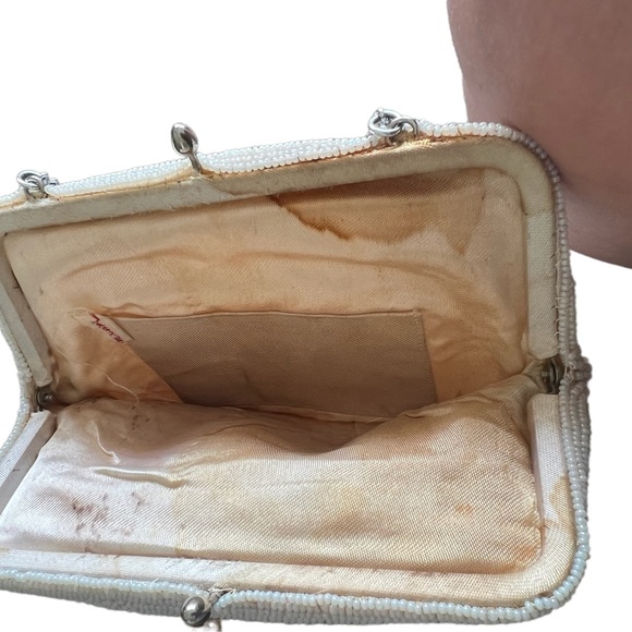 Vintage 50’s Sharonee like Beaded Purse Made in Japan Beige Beads Weave Swirl. - Picture 6 of 8